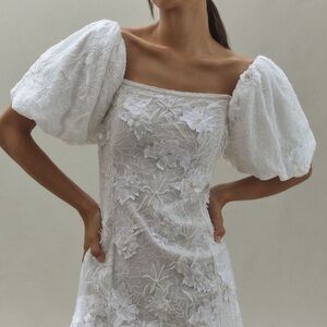 BHLDN 3D Floral Removable Puff-
Sleeve Mini Dress